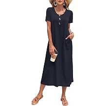 MOLERANI Womens Summer Long Midi Dress 2026 Casual Loose Button Front Short Sleeve Beach Vacation Sundress with Pockets