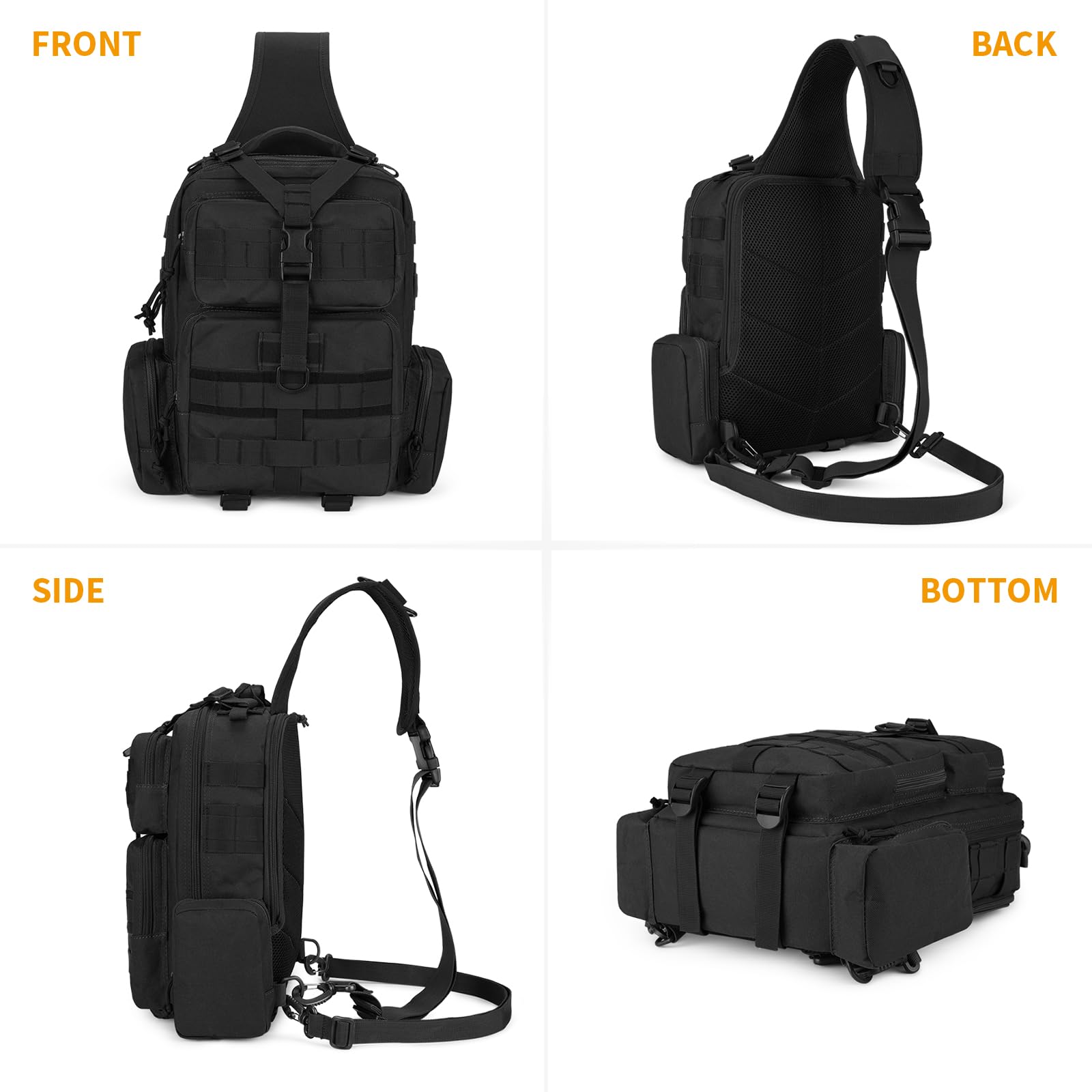 G-raphy Zaino Monospalla Uomo Militare Casuale Marsupio Sportivi Borsa a Tracolla Marsupio Uomo Sportivo Borsetta Monospalla Militare per Campeggio Escursionismo Ciclismo Viaggio Trekking (Nero)