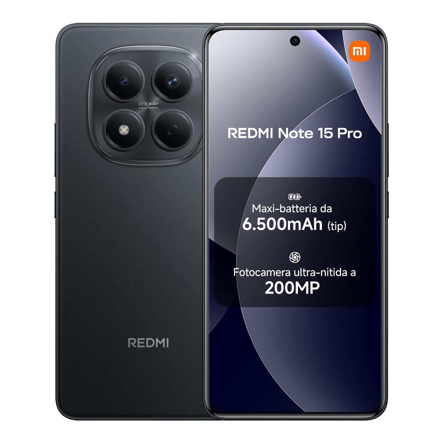XIAOMI Redmi Note 15 Pro, Smartphone 12+512GB, Batteria massiccia da 6500 mAh, Fotocamera 200 MP, Resistenza IP65, Display AMOLED FHD+ da 6,77", Nero, Garanzia 2 anni, Caricatore non incluso