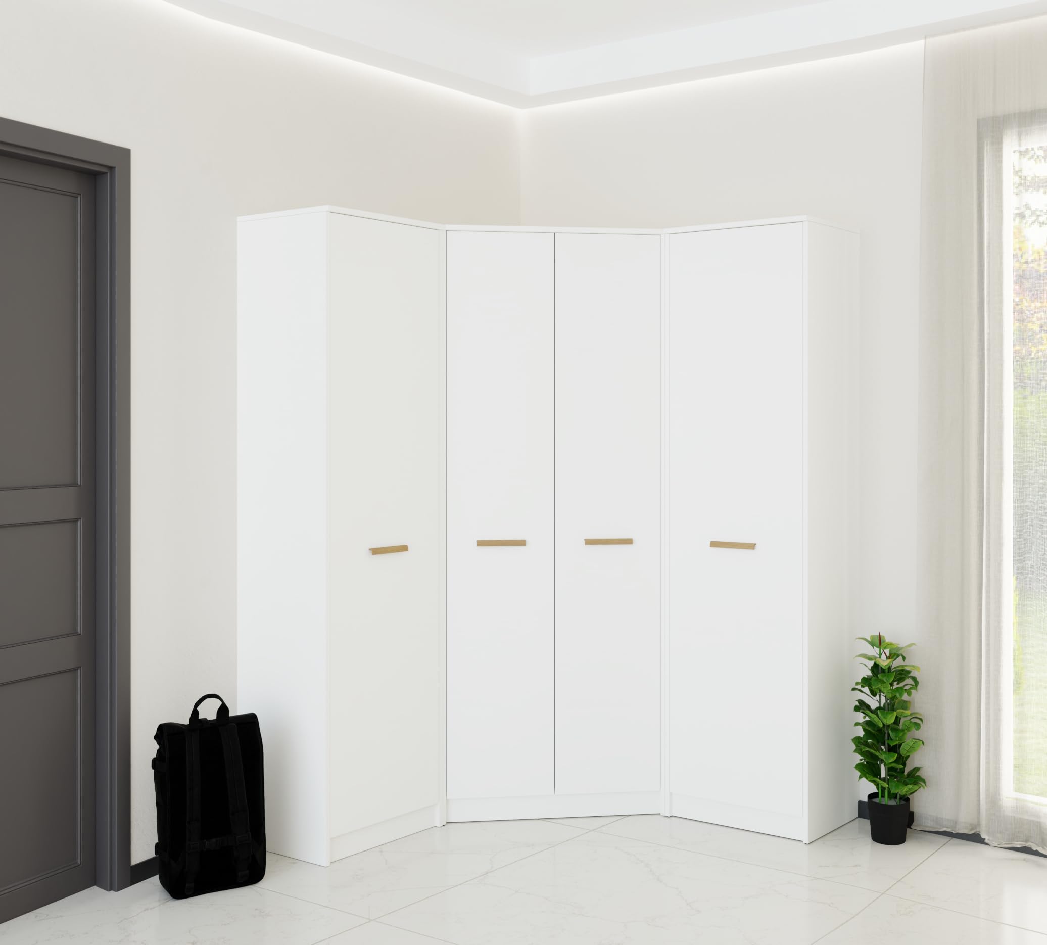 Eckschrank und 2 Schränke 195x195x40cm, Soft Close, für das Jugendzimmer, Schlafzimmer, weiß + Riviera Eiche - Marmex Grant Set G47B