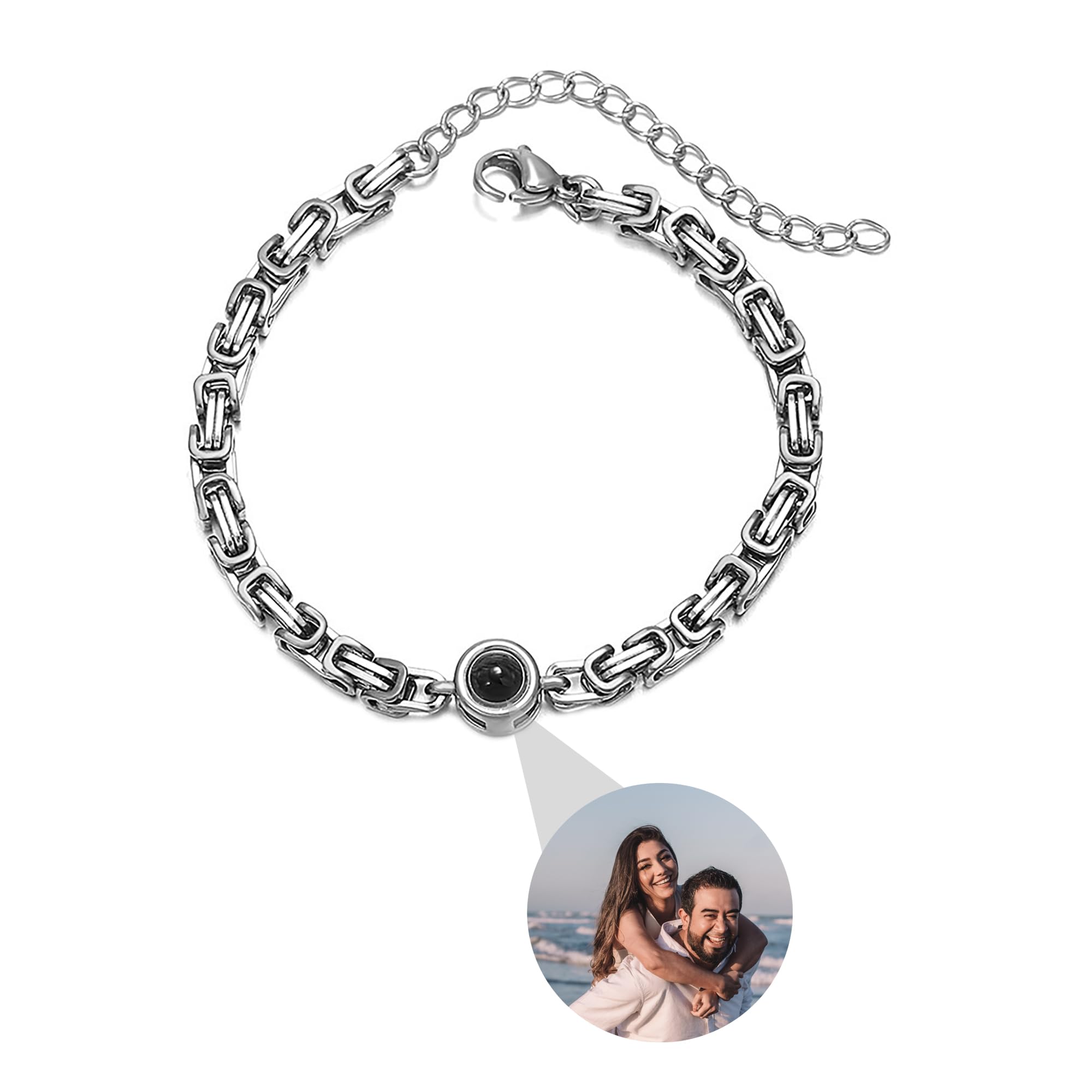 Godchoices Pulsera de Fotos Personalizada con Imagen en el Interior, Pulsera de Fotos Circular, Pulsera de Proyección de Imágenes, Foto Personalizada para Hombres y Mujeres