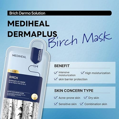 Miniatura 4 de Mediheal Dermaplus Máscara de Abedul (10 unidades) - Máscara Vegana Diaria para Hidratar la Piel con Pantenol e Hialurón, Mascarilla Coreana de Hoja