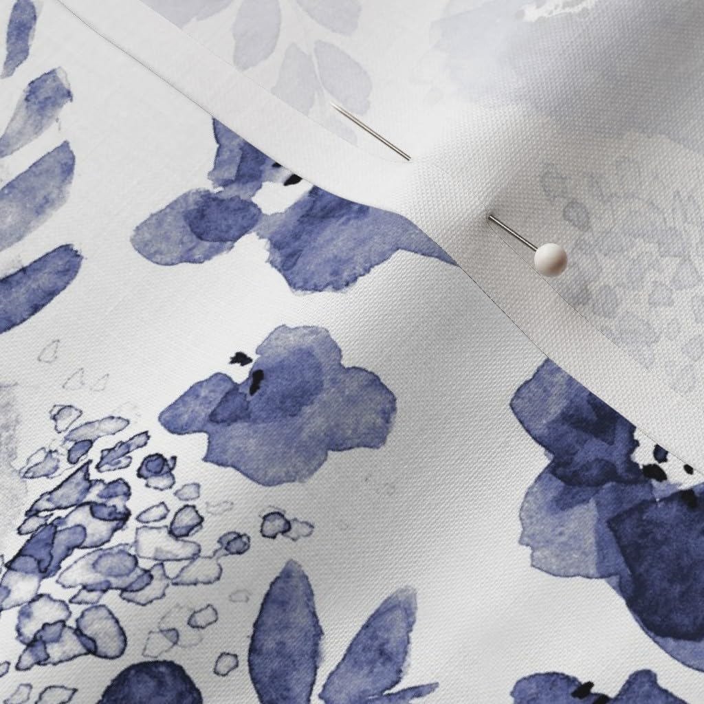Spoonflower Fabric - Flower Print Indigo Navy Floral Womens Watercolor White Flowers Simple Printed on Petal Signature Cotton Fabric by The Yard - Sewing Quilting Apparel Crafts Decor