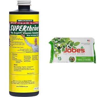 SUPERthrive VI30155 Plant Vitamin Solution, 1 Pint,Multi and Jobes Slow Release Tree and Shrub Fertilizer Spikes, 15 Count