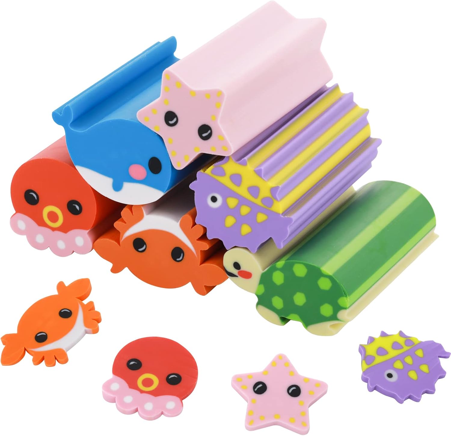 TIESOME 6 Pcs Cute Erasers, Animal Erasers Whale Octopus
