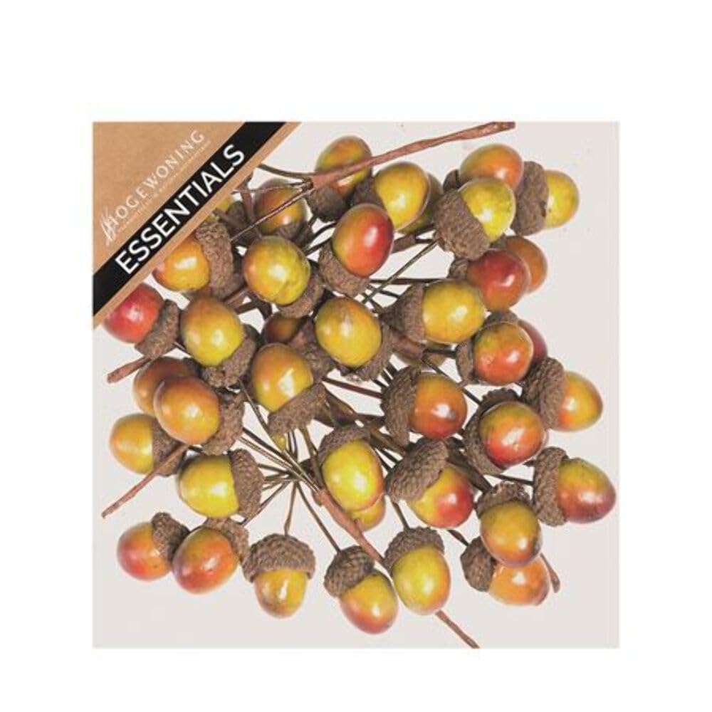 Hogewoning Burnished Yellow Artificial Acorn Picks - Small Decorative Artificial Autumnal Acorns For Home, Christmas, Autumn, Harvest And Halloween Decor (Burnished Yellow)