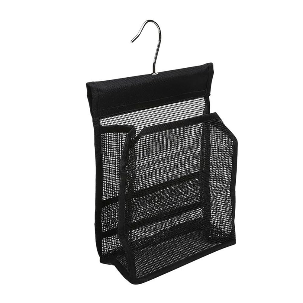 Portable Hangig Mesh Shower Caddy Toiletry Organizer Travel Bathroom Sundries Clothes Storage Bag with Hook Black