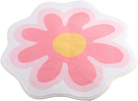 Flower Round Area Rug, Non Slip Circle Soft Fluffy Flower Rug Imitation Plush Room Decor Indoor Floor Mat Carpet Area Rugs for Girls Bedroom Living Room Sofa A