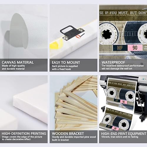 Miniatura 6 de Novatique Lienzo inspirador para la oficina, arte de pared, diseño vintage de cassette, pausa si debes pero no dejes de inspirar obras de arte para