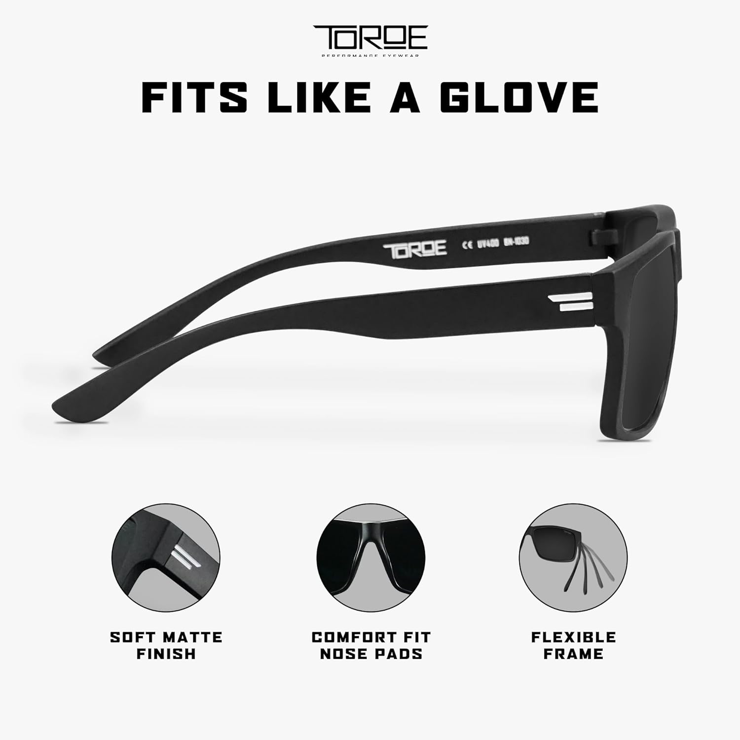 TOROE Classic RANGE TR90 Frame Polarized Unbreakable Sunglasses with Hydrophobic Coated Polycarbonate AR Lenses Matte Black | Black (Cat3) image 5 of 6 B08DT8BQFF