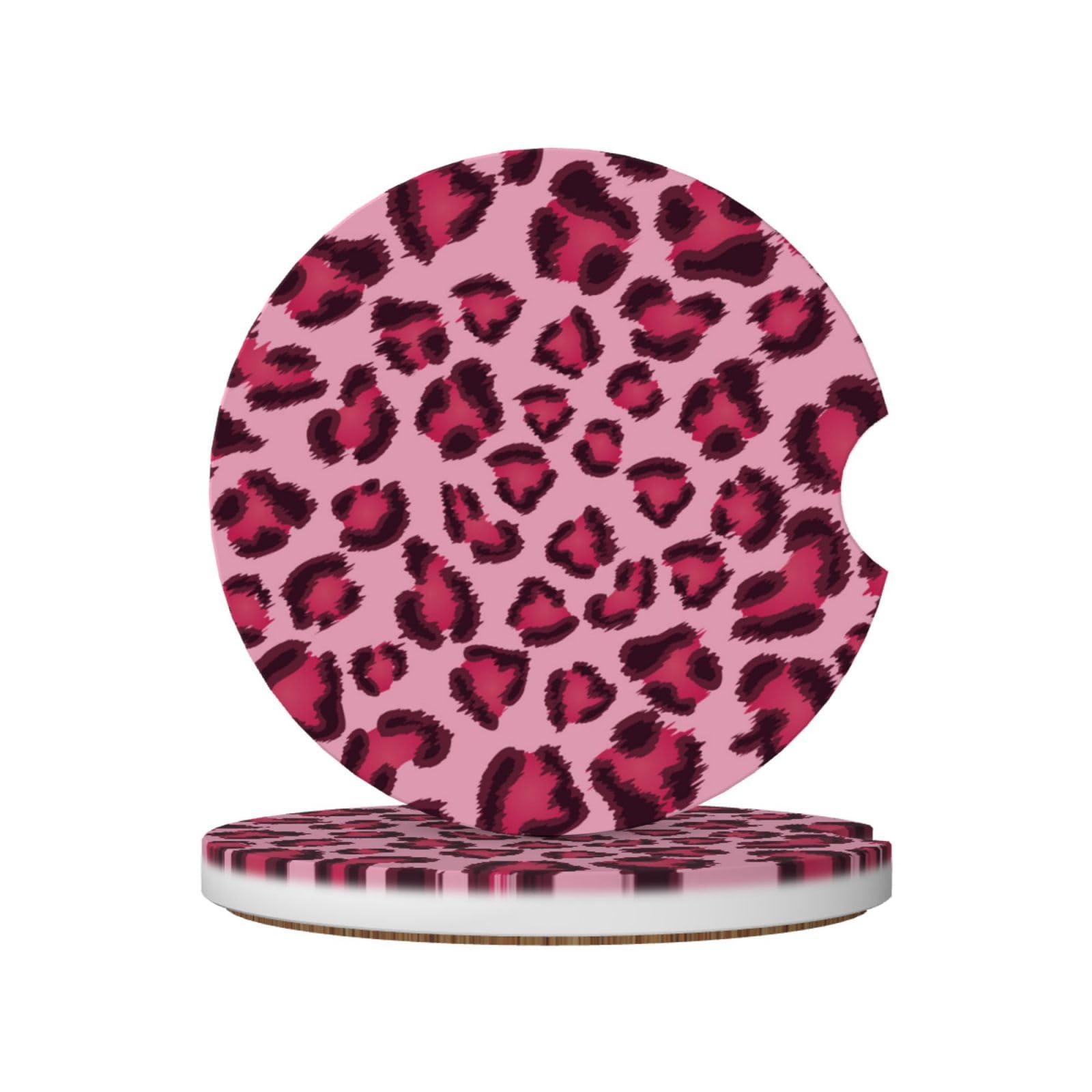 Leopard Print Leopard Print Pink, Car Cup Holder Coasters 2 Pack, Absorbent Ceramic Car Coasters with Non Slip Cork Base