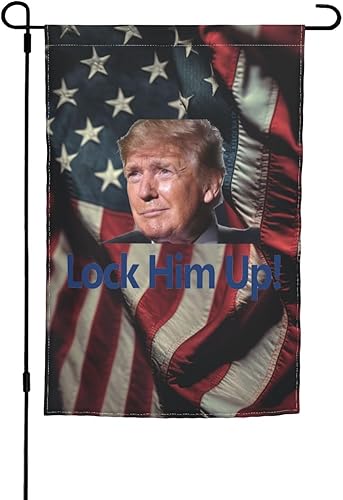 Bandera de jardín Lock Him Up de 12 x 18 pulgadas, doble cara, decoración de patio al aire libre