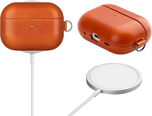 Miniatura 3 de Funda de cuero compatible con AirPods Pro 2, botón de sincronización, diseño de clip D con cordón de mano, funda de cuero genuino para AirPods Pro