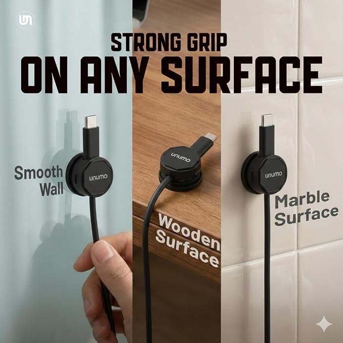 6 unidades de clips magnéticos para cables, sujetadores de cables bajo el escritorio, organizador adhesivo para cables de UNUMO para hogar, oficina, escritorio, teléfono, auto, pared y mesita de noche (negro) miniatura 5