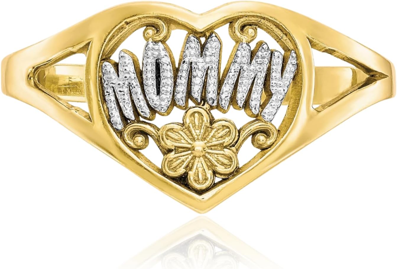 IceCarats 10K Solid Yellow Gold Mommy Mother Heart Ring Love Band Size 8.5