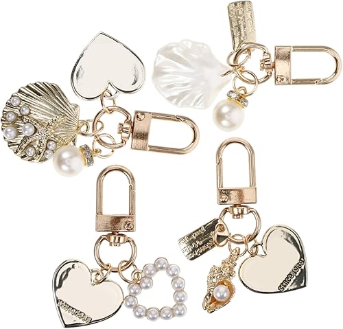 jojofuny 4 llaveros de concha de perla para mujer, bonitos llaveros de metal, accesorios decorativos para bolsas, llaves de coche y dijes de mochila
