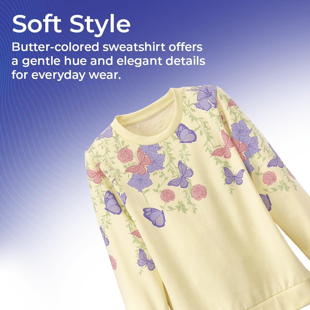 SAGEFINDS Pastel Butterfly Sweatshirt for Women – Floral Graphic Print Crewneck Pullover, Long Sleeve Casual Sweater Shirt
