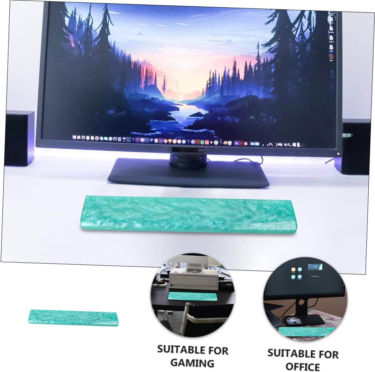 緑色珍珠樹脂製エルゴノミックキーボードリストレスト 手首痛緩和 快適サポート ゲーム オフィス対応 ピング用