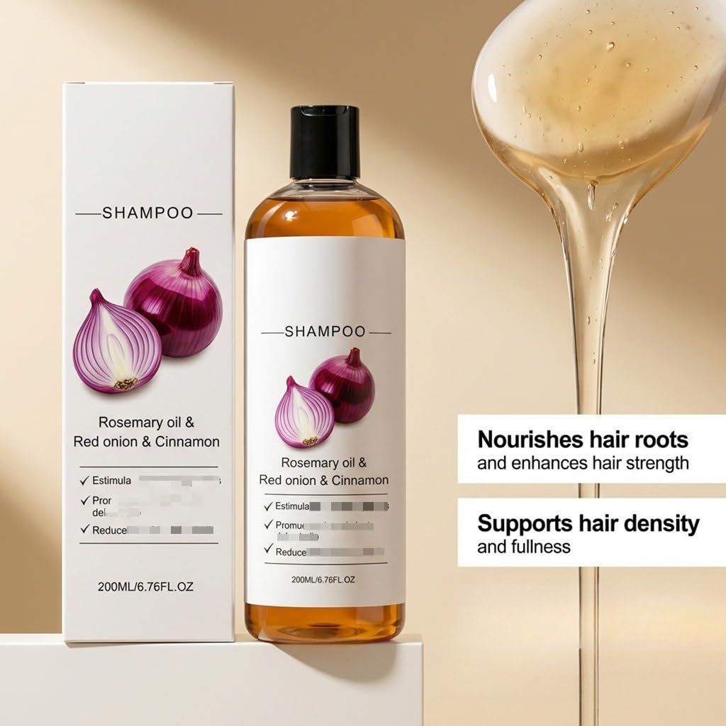 Champú de biotina de romero y cebolla para dar volumen al cabello, champú suave para el cuidado del cuero cabelludo para cabello fino, espesamiento voluminizador, limpieza profunda e hidratante