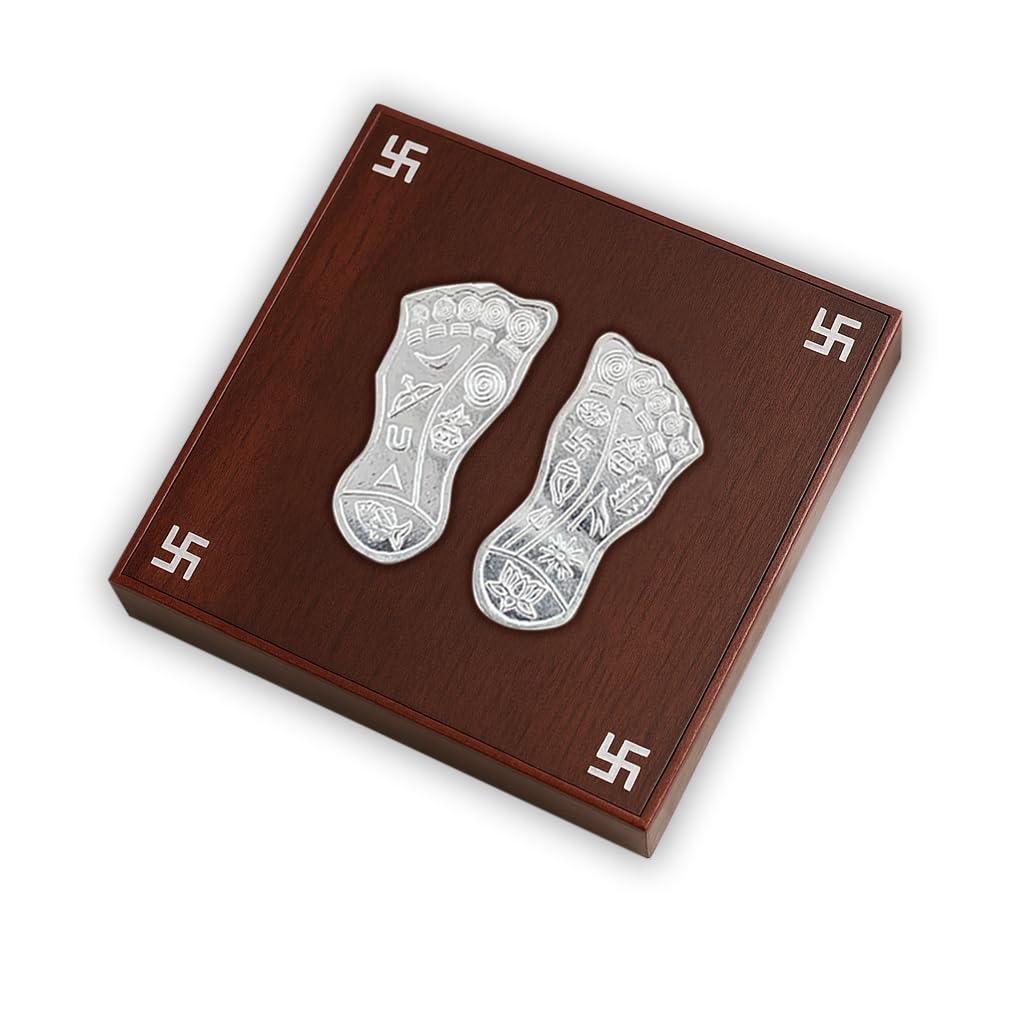 Unniyarcha 92.5 pure silver Shubh Lakshmi Charan | Diwali Laxmi Charan Paduka Footprints for Temple, Festival & Puja Decoration-picture-37