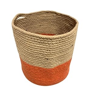 Cotton Rope Plant Basket Hand Woven; Flower Pot Indoor Planters (Medium, Orange)