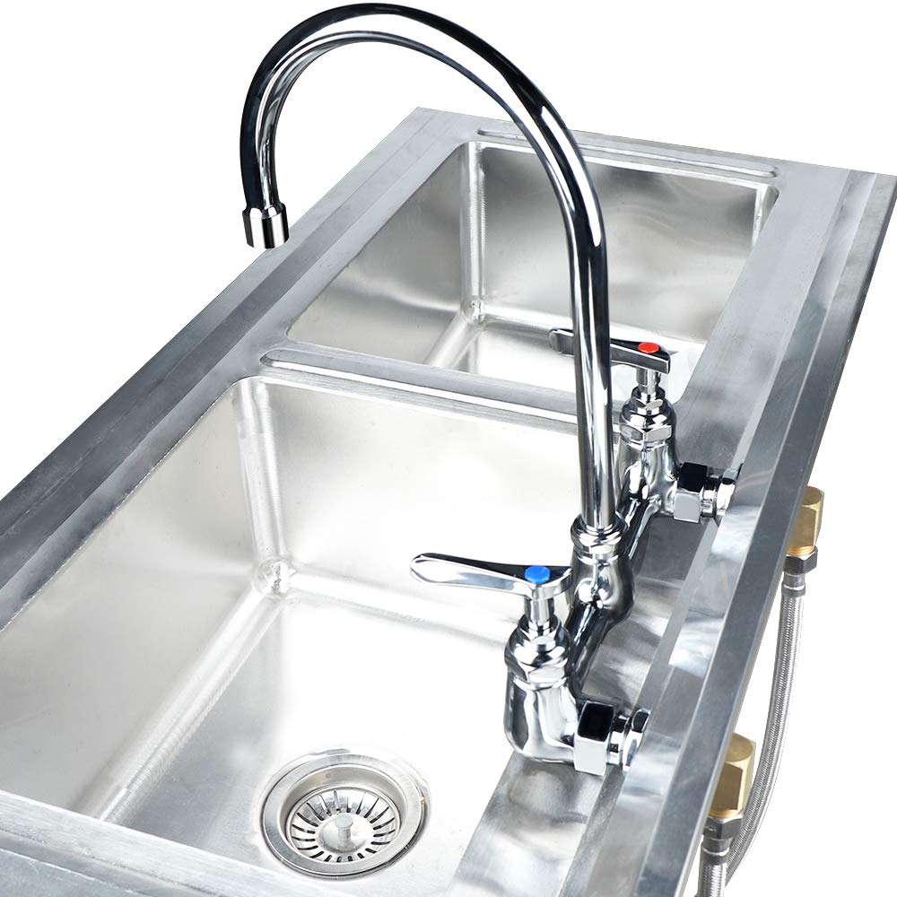 Coolwest - Grifo de pared comercial de 8 pulgadas, centro con caño giratorio de cuello de cisne de 8 pulgadas, 2 manijas de latón resistente para fregadero de cocina, acabado cromado
