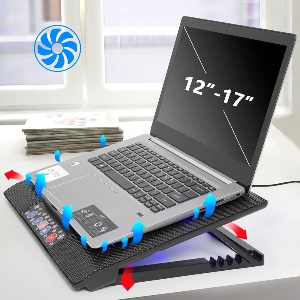 Uten poduszka chłodząca do laptopa 12-17", chłodząca podkładka chłodząca do notebooka, 6 cichych wentylatorów i niebieskich diod LED, sterowanie wyświetlaczem, 5 regulacji wysokości, podkładka