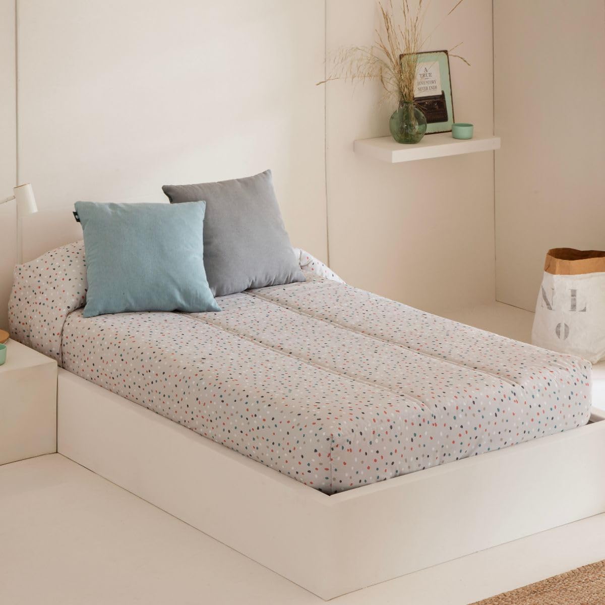 Lanovenanube Edredón Ajustable para dormitorios Juveniles e Infantiles, Camas Nido y literas, Muy cómodo y fácil de Utilizar. Tejido 65% poliester/35% algodón Estampado (Modelo Trazo, Cama 90 cm)