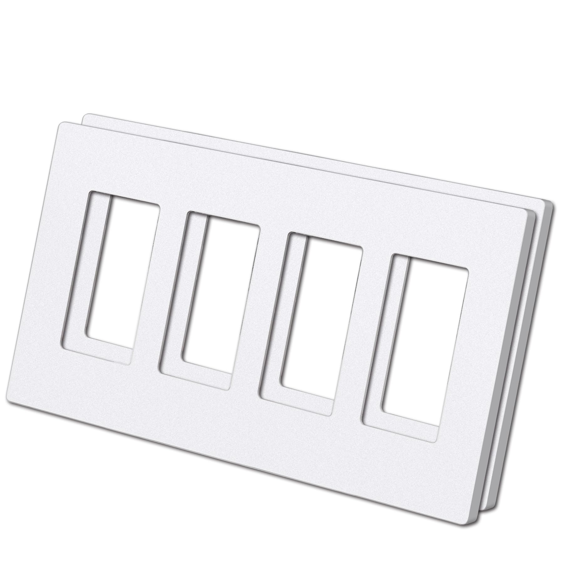 Photo 1 of (2 Pack) BESTTEN USWP6 Matte Snow White 4-Gang Screwless Wall Plate, Decorator Outlet Cover, for Light Switch, Dimmer, USB, GFCI, Receptacle, H4.69” x W8.35”