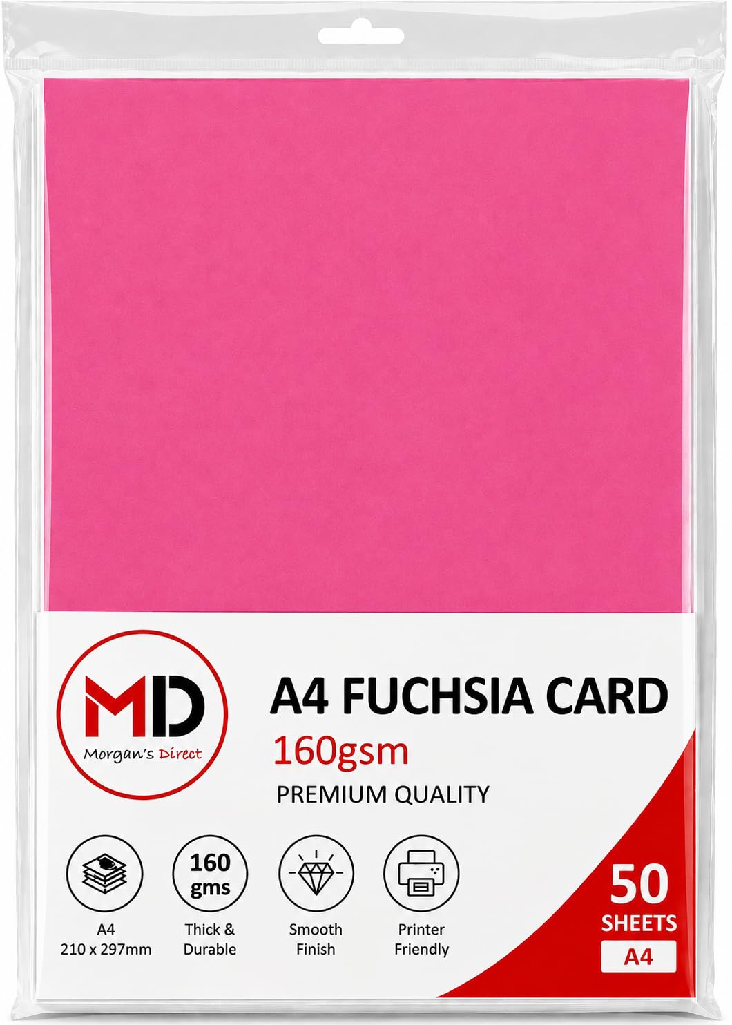 Morgan's Direct A4 Fuchsia Card 160gsm – Pack of 50 Sheets | Premium Paper for Printing, Arts & Crafts, Card Making, School, Office, Invitations, Posters & DIY Projects