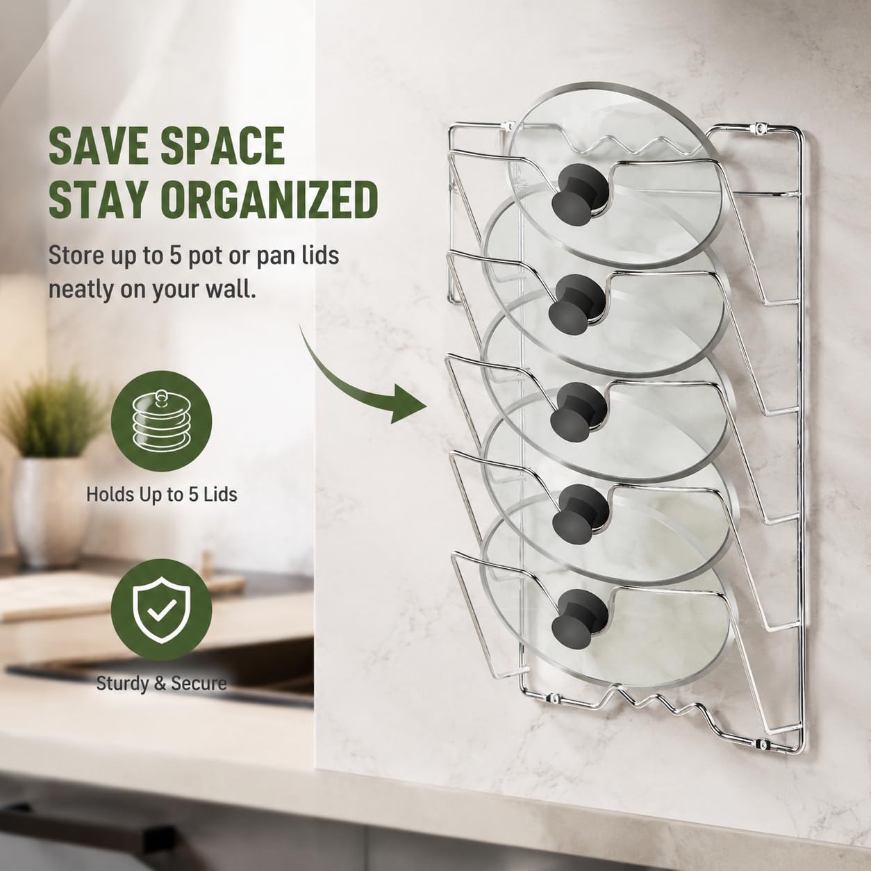 Yosoo Health Gear Support mural couvercles casseroles fer chromé
