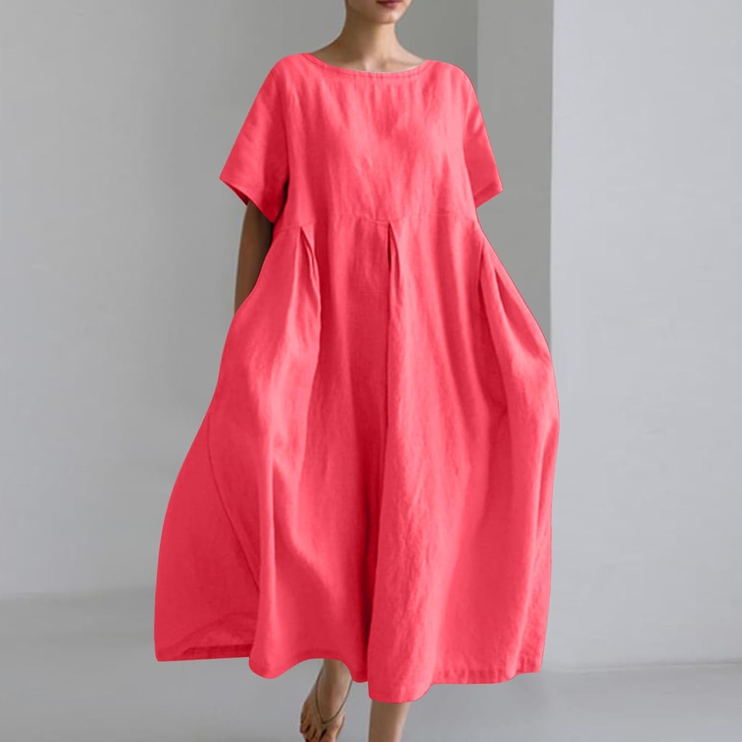 Bengbobar Women's Cotton Dresses Maxi Dress Casual Short Sleeve Chic Beach Sundress Plus Size Boho Summer Dress with Pockets