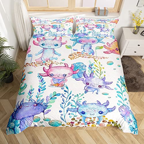 Sunnybed Cartoon Axolotl Trösterbezug für Kinder Jungen Mädchen Kleinkinder, Kawaii Bettwäsche Set Ocean Sealife Reptilien Fisch Bettbezug Süße Seegras Küsten Tagesdecke Reißverschluss, 135x200, Lila - Image 4