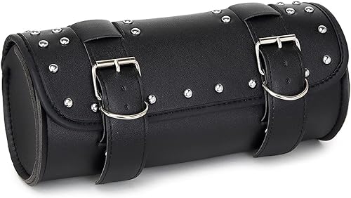 KIVIFIT Bolsa de herramientas para motocicleta alforjas bolsa de manubrio bolsa de barril con bolsa de almacenamiento de cuero bolsa de manubrio