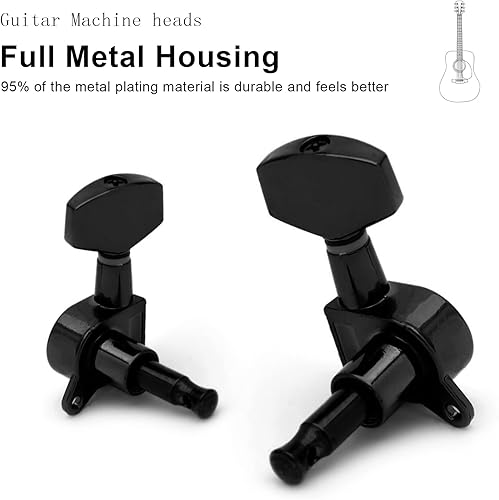 Miniatura 8 de SAPHUE 3+3 sintonizadores de guitarra semicerrados, clavijas de afinación, llaves, cabezales de máquina para guitarra acústica o eléctrica (negro)