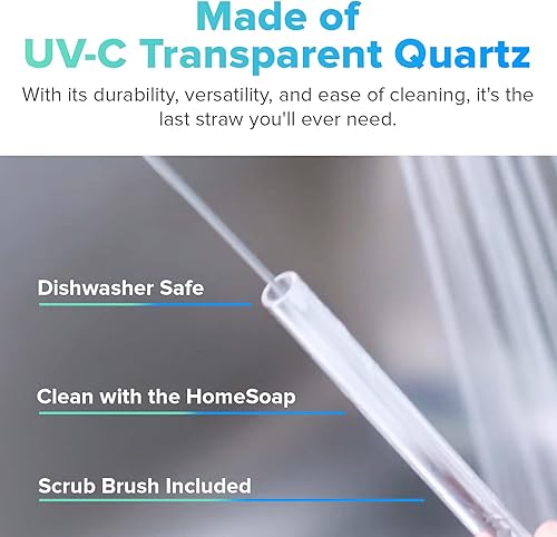 Miniatura 4 de PhoneSoap Last Straw - Pajitas reutilizables de 12 pulgadas de largo para bebidas frías y calientes, cuarzo transparente, aptas para lavavajillas,