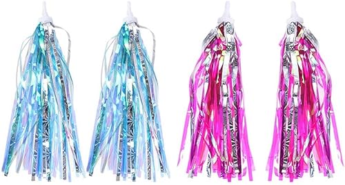 Garneck Cinta de borla de bicicleta para manillar de bicicleta, cinta fácil de fijar a manillar de bicicletas para niños, 4 unidades (rosa plateado)