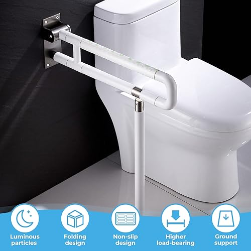 Miniatura 2 de Barras de agarre mejoradas para baño, inodoro abatible, rieles para ancianos para pared, asas de inodoro antideslizantes, brillan por la noche,