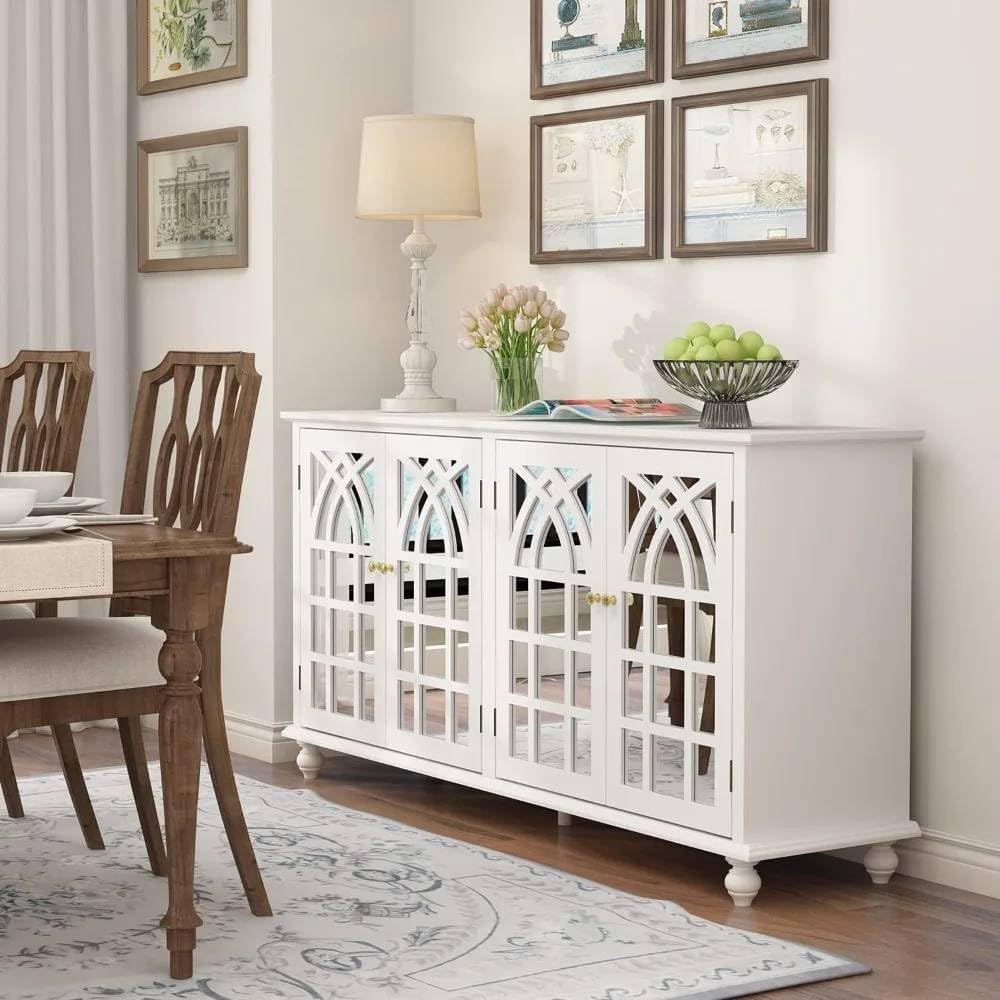 ‚Elegant 4-Door Mirrored Sideboard Buffet: Ample Kitchen Storage & Stylish Accent Cabinet-image-22