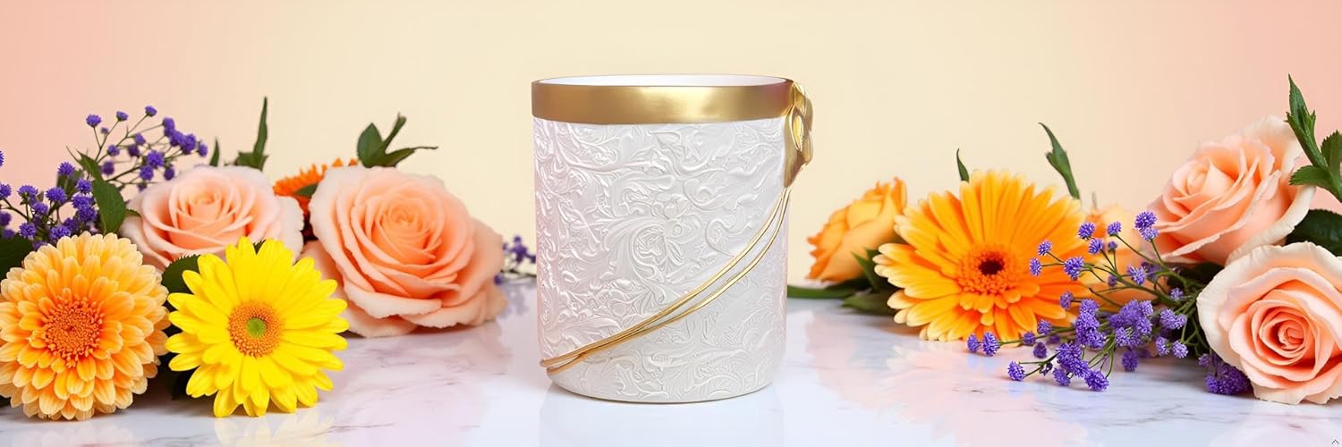 Decorative Trash Can Elegant Resin Carved Waste Basket 8"x10" Trash Bin Decor Garbage Can for Office Bathroom,Bedroom,Livingroom 8L/2.2Gallon(Gold&White)