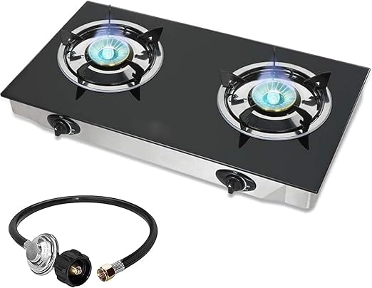 Cooktop Two Burner Propane Gas Stove - Portable Cooker Camp Stove-Tempered Glass