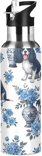 Miniatura 8 de Botella de agua de acero inoxidable de 20 onzas, botellas de agua a prueba de fugas para gimnasio, viajes al aire libre, escuela, lindos perros,