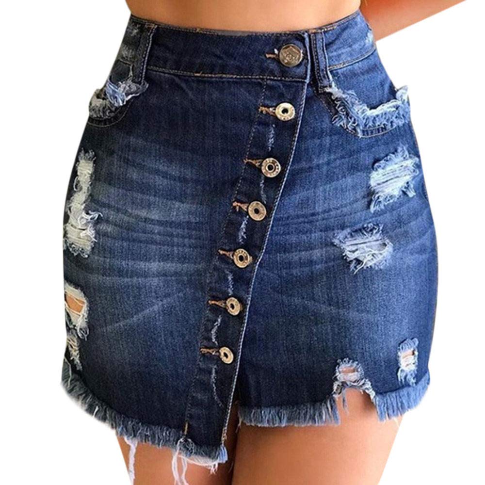 Falda Mujer Mini,Falda Acampanada De Cintura Alta Falda De Algodón De Mezclilla De Un Solo Pecho Borla Dividida Verano Sexy Falda De Tubo De Moda Para Niñas Señoras En La Playa Fecha De Vacacione