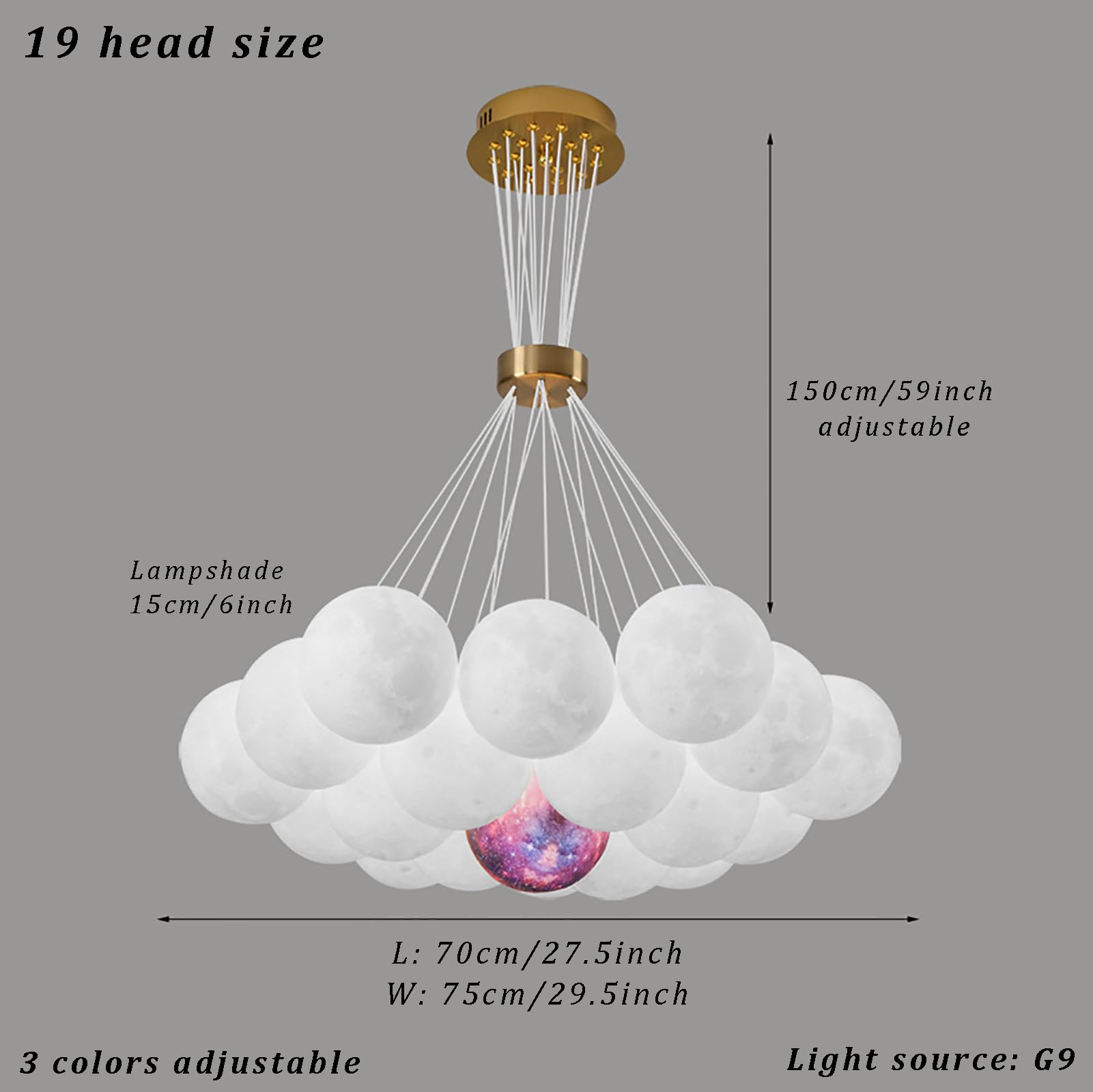 Żyrandole lampa sufitowa, nowoczesny żyrandol globusowy, okrągła dekoracja bąbelkowa lampa wisząca 3D nadruk księżycowa planeta, kreatywna lampa wisząca do sypialni salonu, regulowana