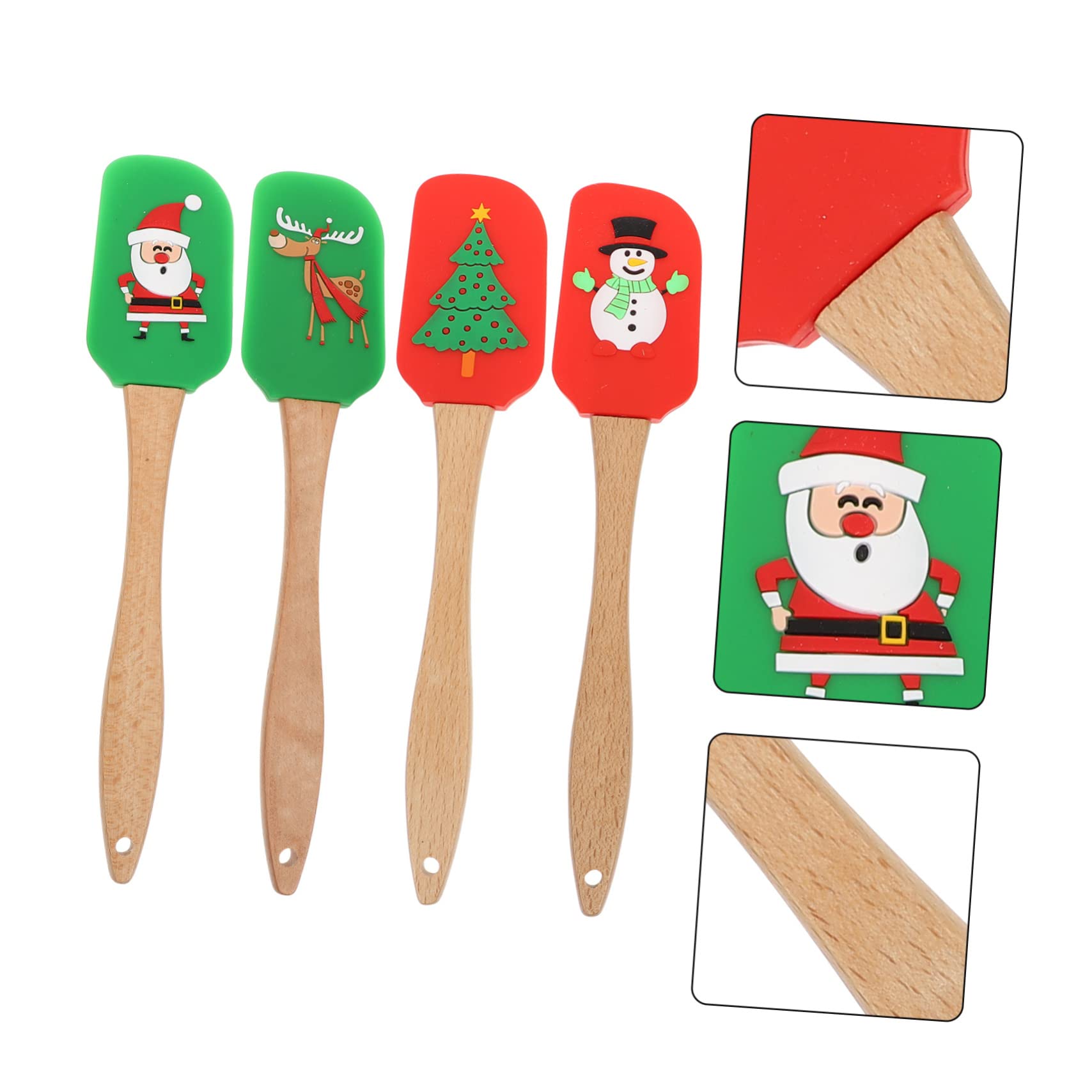 4piezas Raspador De Silicona Para Pasteles Espátula De Kit De Herramientas De Cocina Diseño Navideño Colores Mezclados