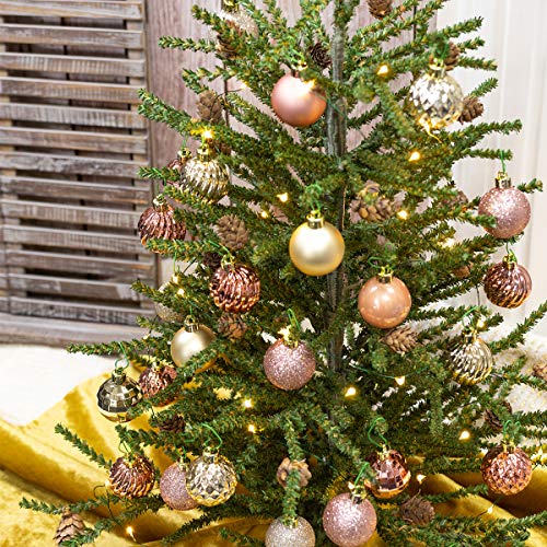 Ki Store Champagne Christmas Balls 34Pcs 1.57-Inch Small Christmas Tree Decoration Ornaments For Xmas Tree Holiday Wreath Garland Decor Ornaments Hooks Included #TOP3