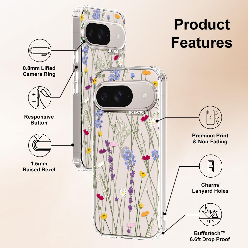 MOSNOVO Case for Google Pixel 10 & Pixel 10 Pro, [Buffertech 6.6ft Military-Grade Drop Protection] [Anti Peel Off Tech] Clear TPU Bumper Phone Case Cover Design - Cute Cherry — view 501