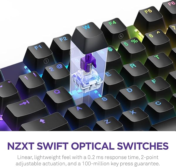 NZXT Function 2-2024 Full-Size Optical Gaming Keyboard | Illuminated RGB | 8K Polling Rate | Linear Optical Switches | Adjustable Actuation | Hot Swappable | Wrist Rest | Black UK (QWERTY) - 2