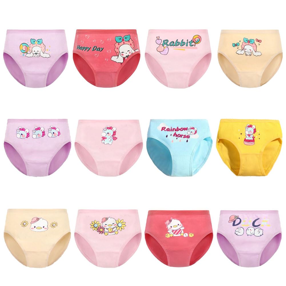 Fedmois Girls Rabbit, Unicorn And Duck Knickers Cotton Boxer Briefs Underpants Underwear (Pack Of 12), 5-7 Years