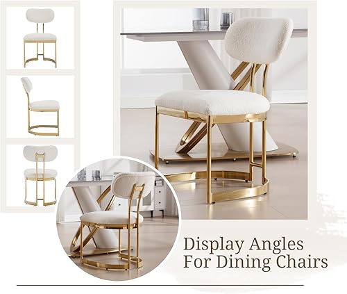 Miniatura 5 de EALSON Juego de 2 sillas de comedor blancas modernas con patas doradas, sillas tapizadas de sherpa para cocina, comedor, respaldo curvado, sillas de